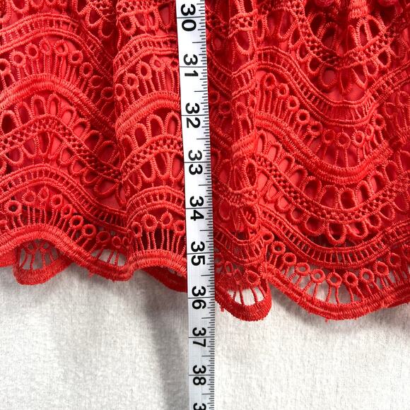 SAYLOR Crochet Lace Short Fern Dress Womens Medium Orange Sleeveless Ruffle Mini - Picture 16 of 16